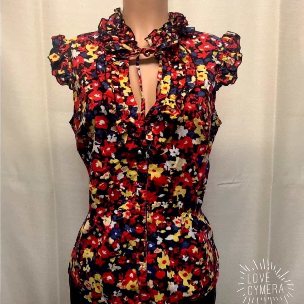 Susie Rose Vibrant Floral Ruffle Neck Blouse